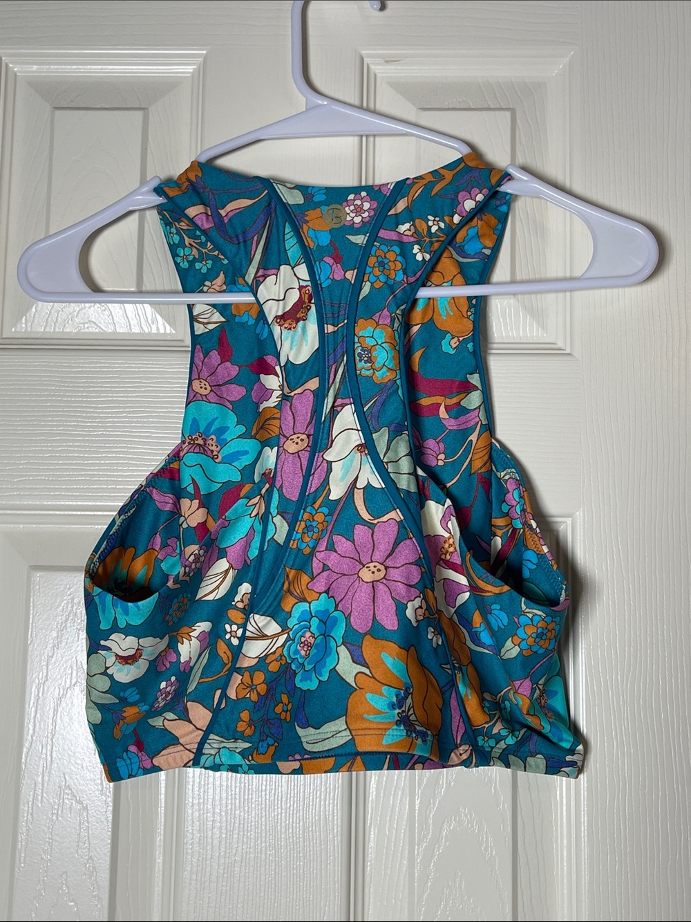 Floral High-Neck Sports Bra - Teal Floral - Picture 2 of 6